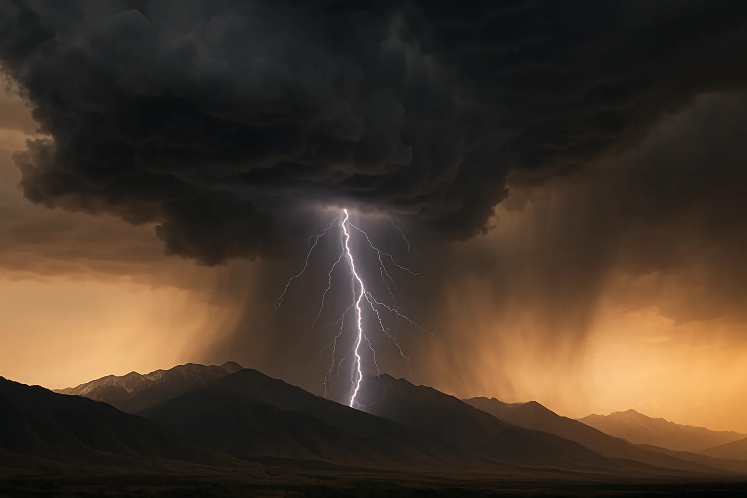 Thunderstorm over the mountains near Bishkek, Kyrgyzstan
