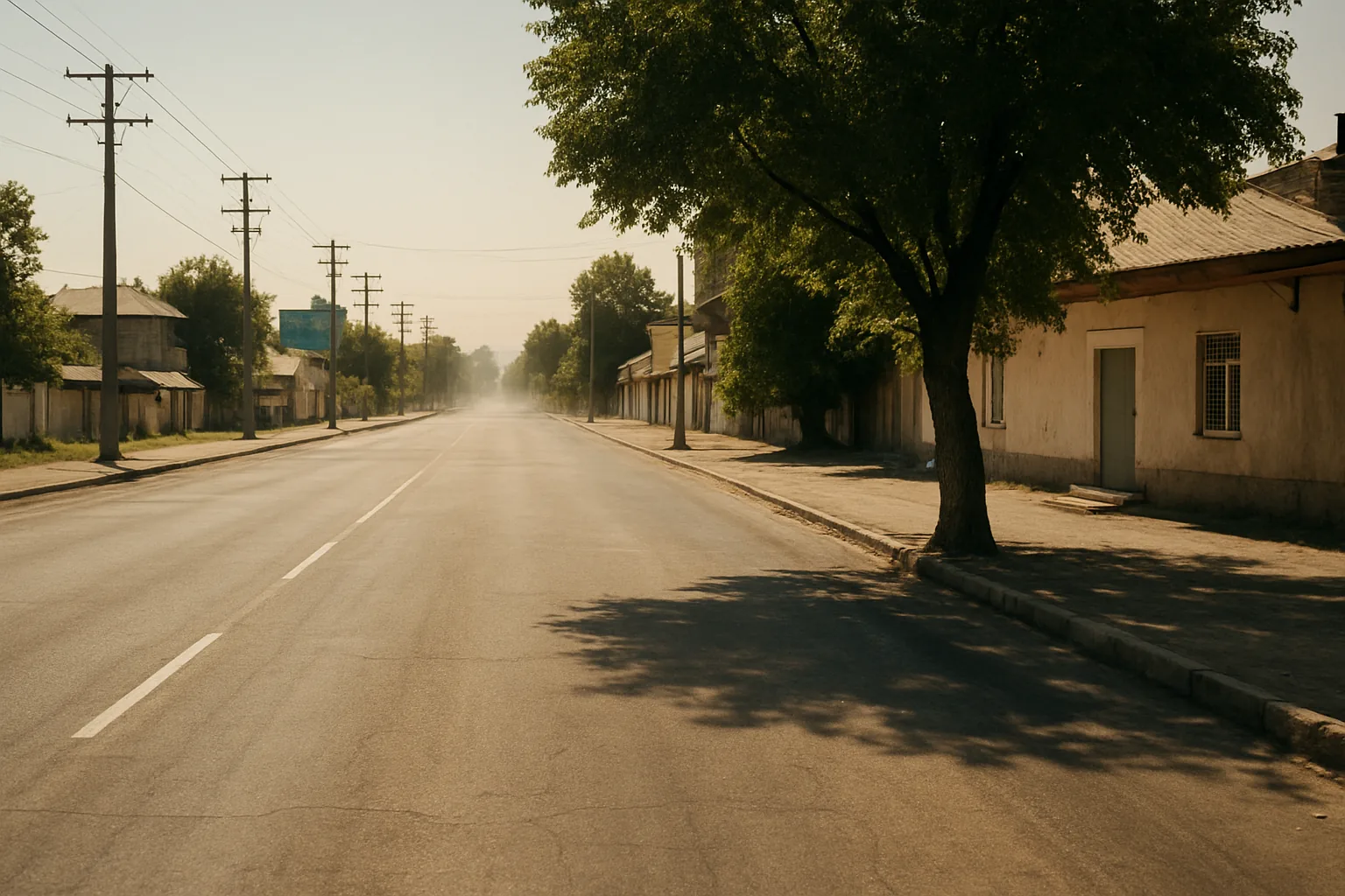 Empty sunbaked street in Bishkek during a heatwave
