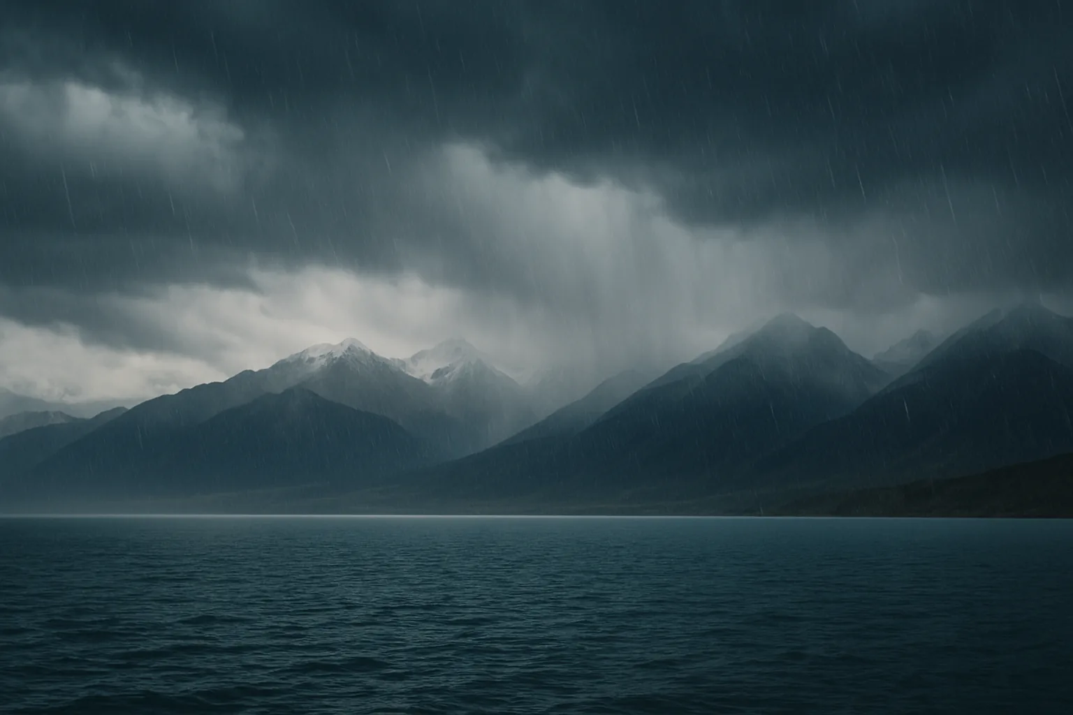 Rain over Issyk-Kul and the Tian Shan mountains
